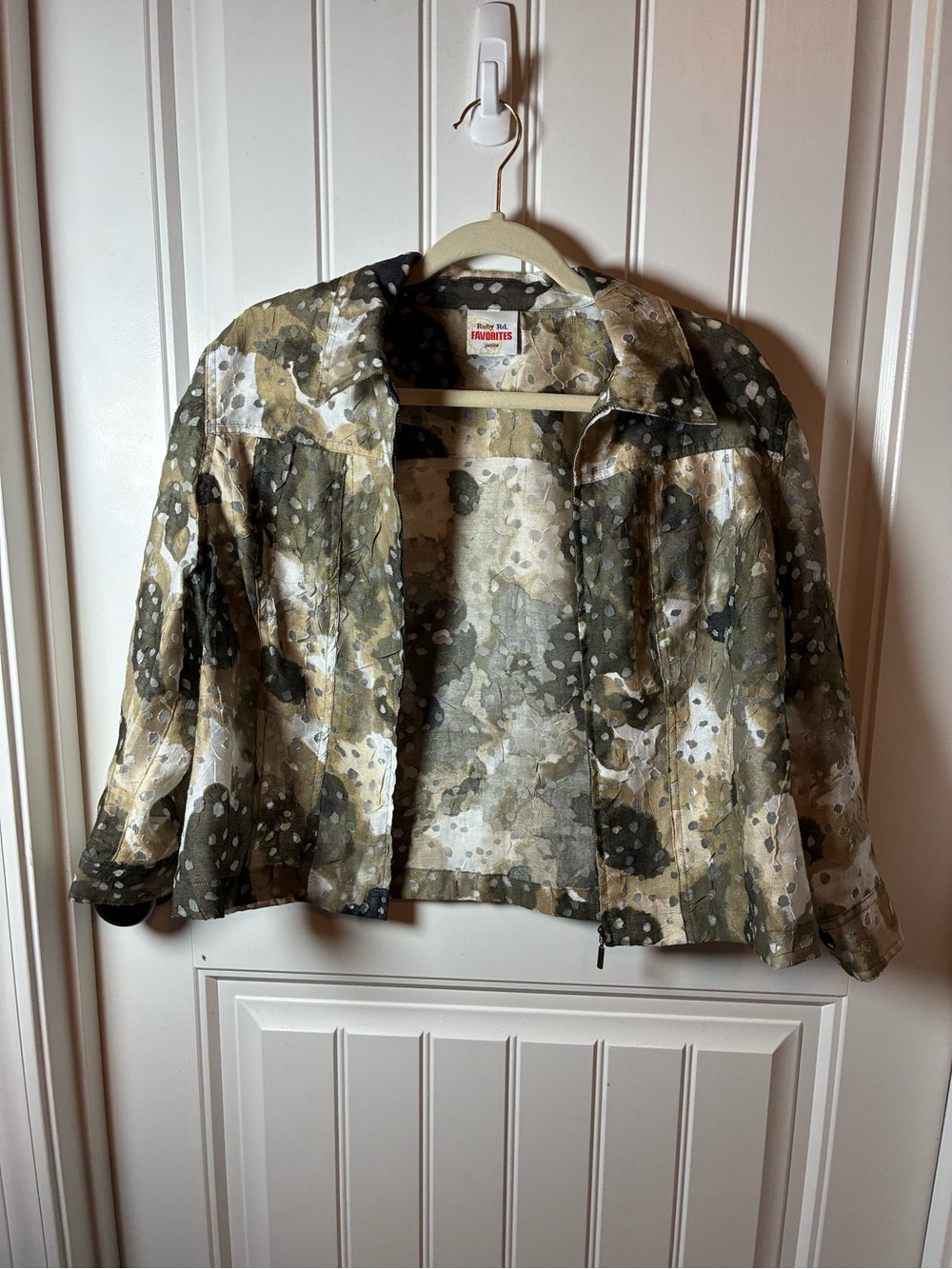 Ruby Rd. Olive Beige Abstract Cropped Blazer Jacket